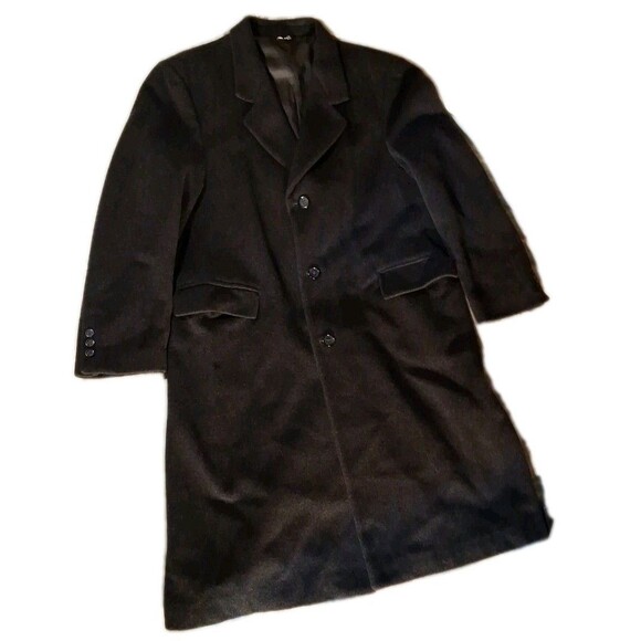 Kuppenheimer USA Mens Charcoal/Black WOOL Overcoat Top Coat XL - Picture 1 of 8